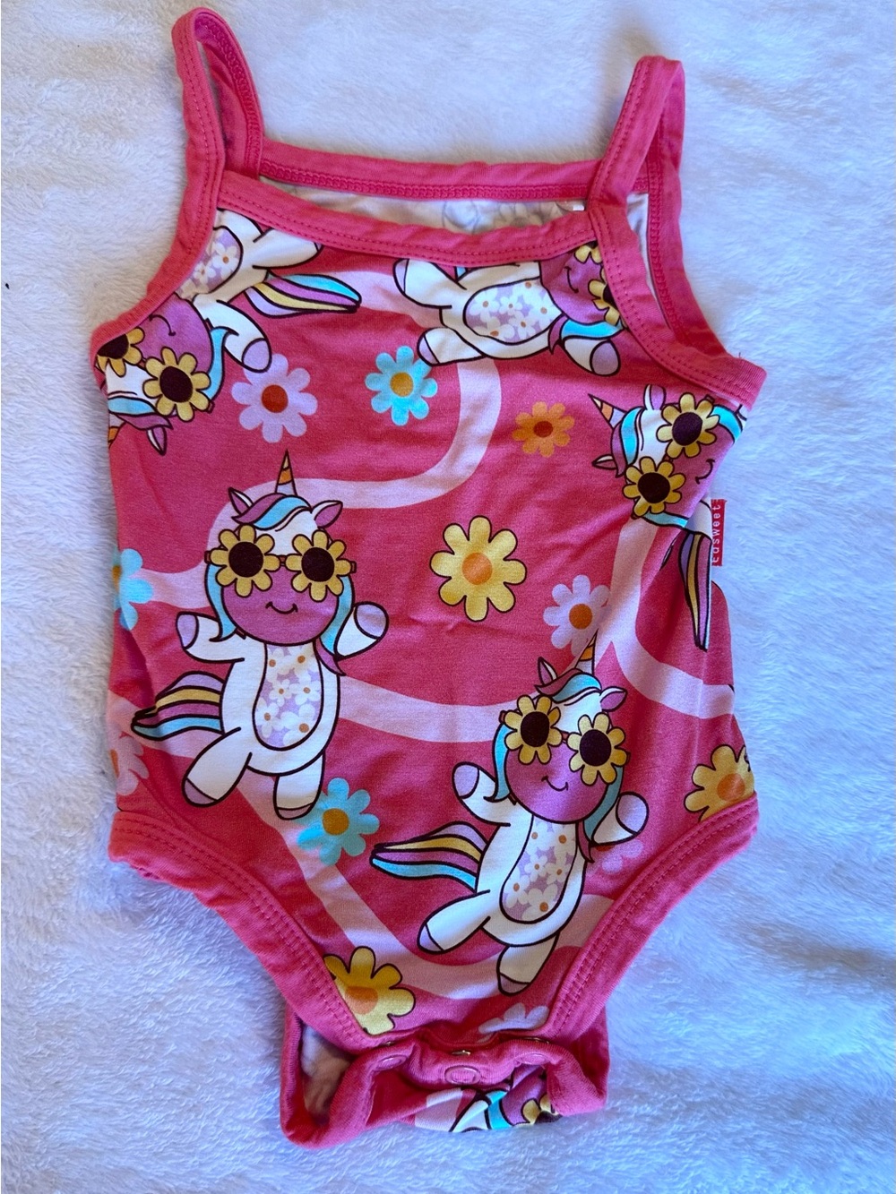 Girls Pink Unicorn Floral Swim Bodysuit with Snap Bottom